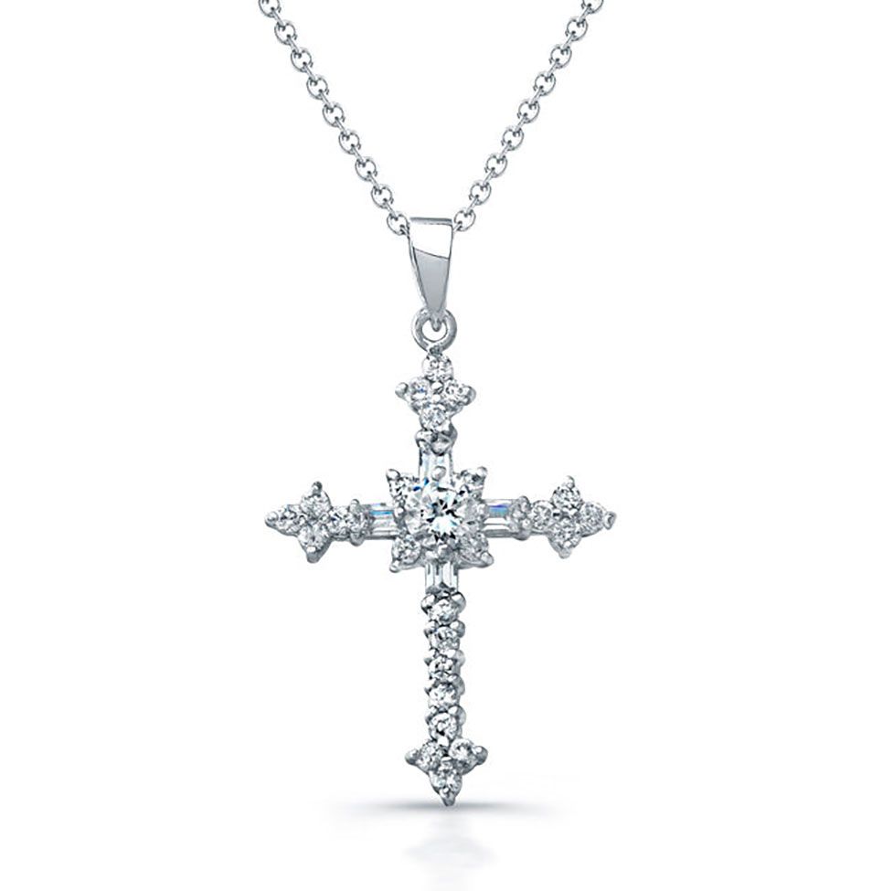 Dazzlers Sterling Silver Rhodium Plated and CZ Cross Necklace, MPN: DBN3769