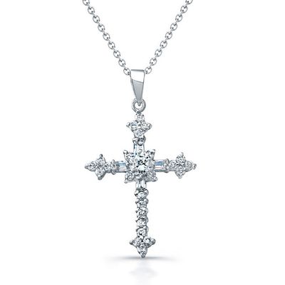Dazzlers Sterling Silver Rhodium Plated and CZ Cross Necklace, MPN: DBN3769