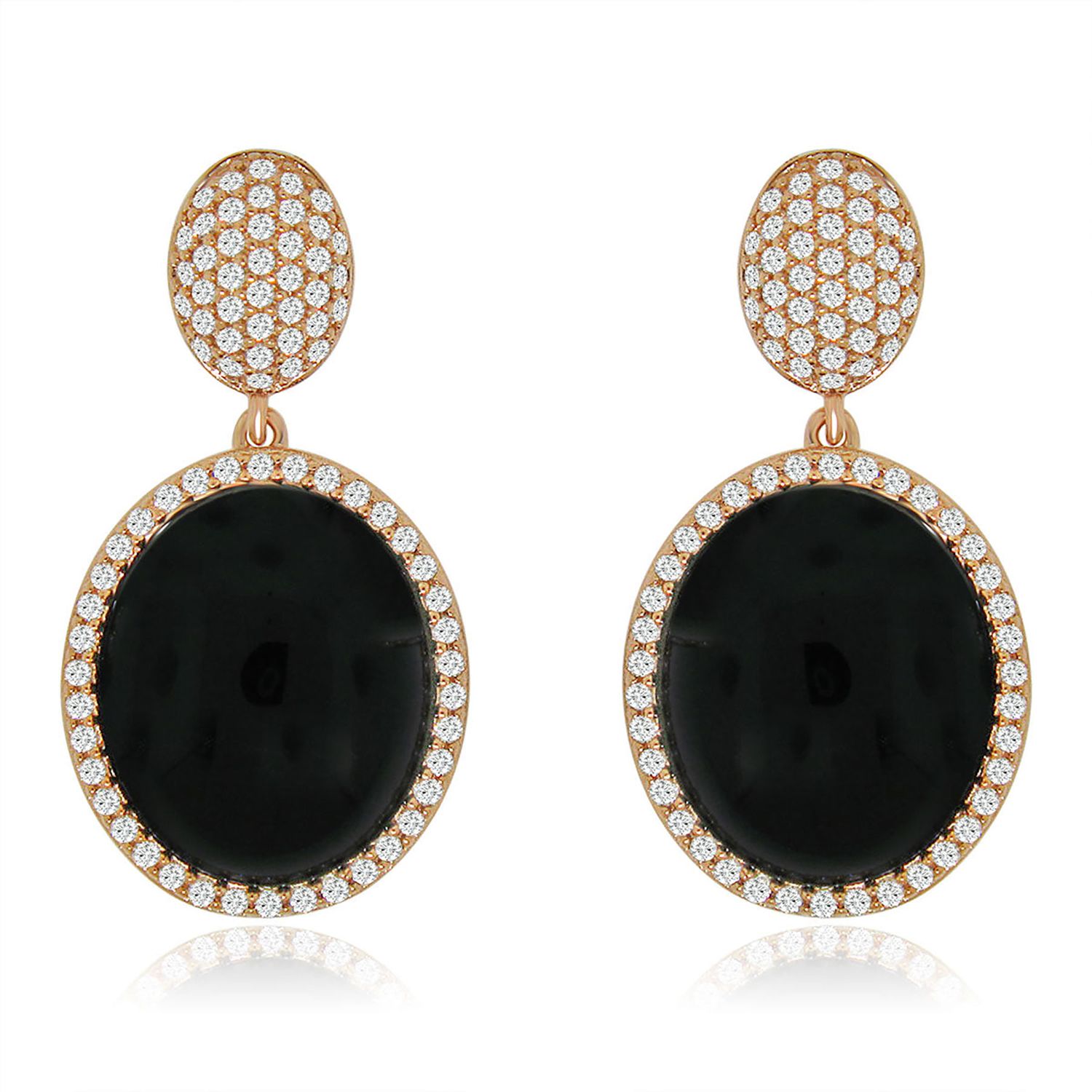 Dazzlers Sterling Silver Rose Gold Plated with Simulated Black Onyx and CZ Dangle Earrings, MPN: DB…