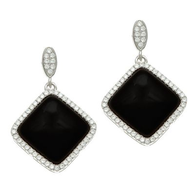 Dazzlers Sterling Silver Rhodium Plated and Simulated Black Onyx with CZ Earrings, MPN: DCE-498
