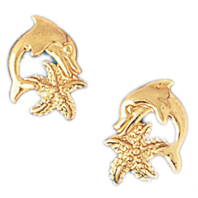Dazzlers 14k Yellow Gold Dolphin and Starfish Stud Earrings, MPN: DZ-13070