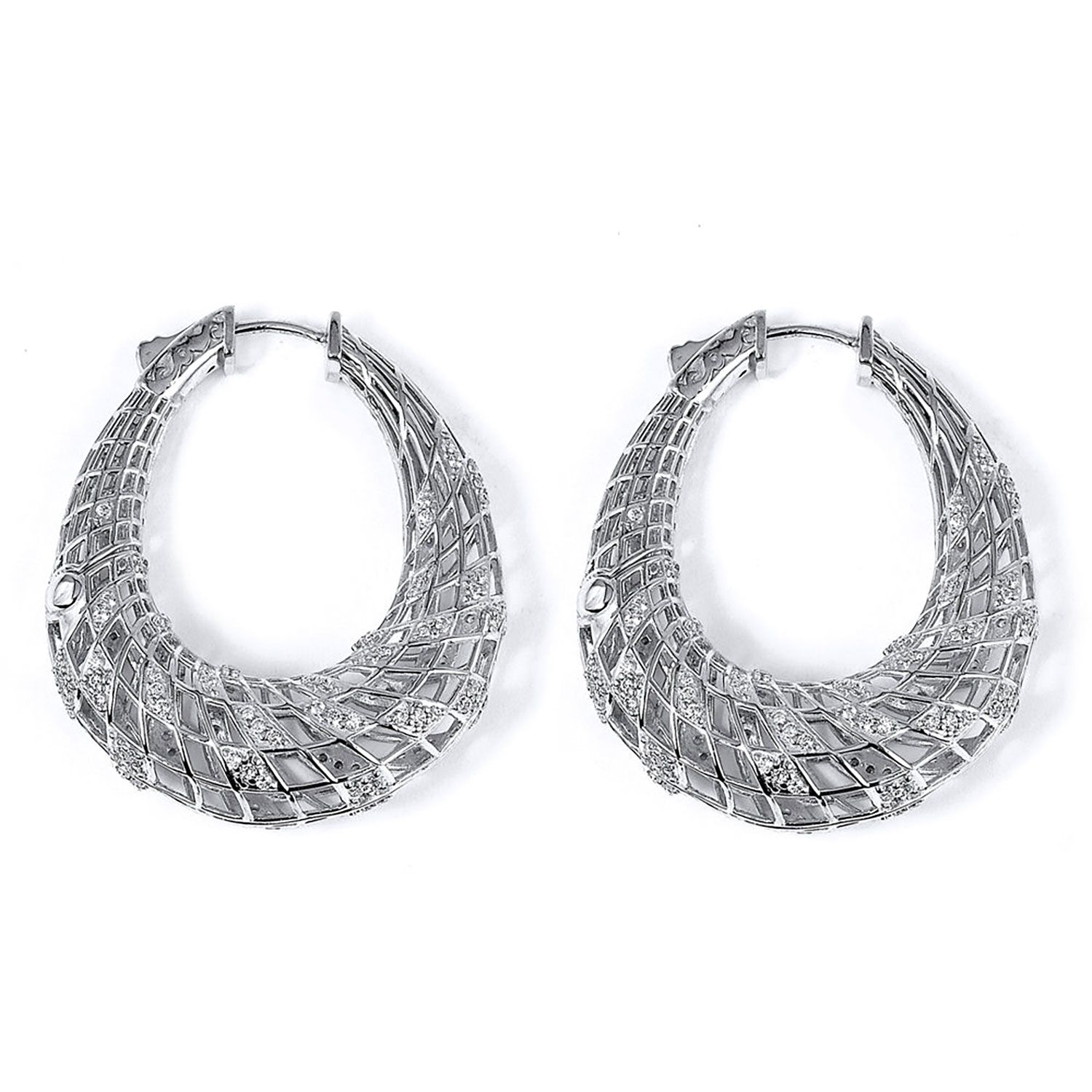 Dazzlers Sterling Silver Rhodium Plated and CZ Filigree Hoop Earrings, MPN: DCE-446