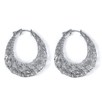Dazzlers Sterling Silver Rhodium Plated and CZ Filigree Hoop Earrings, MPN: DCE-446