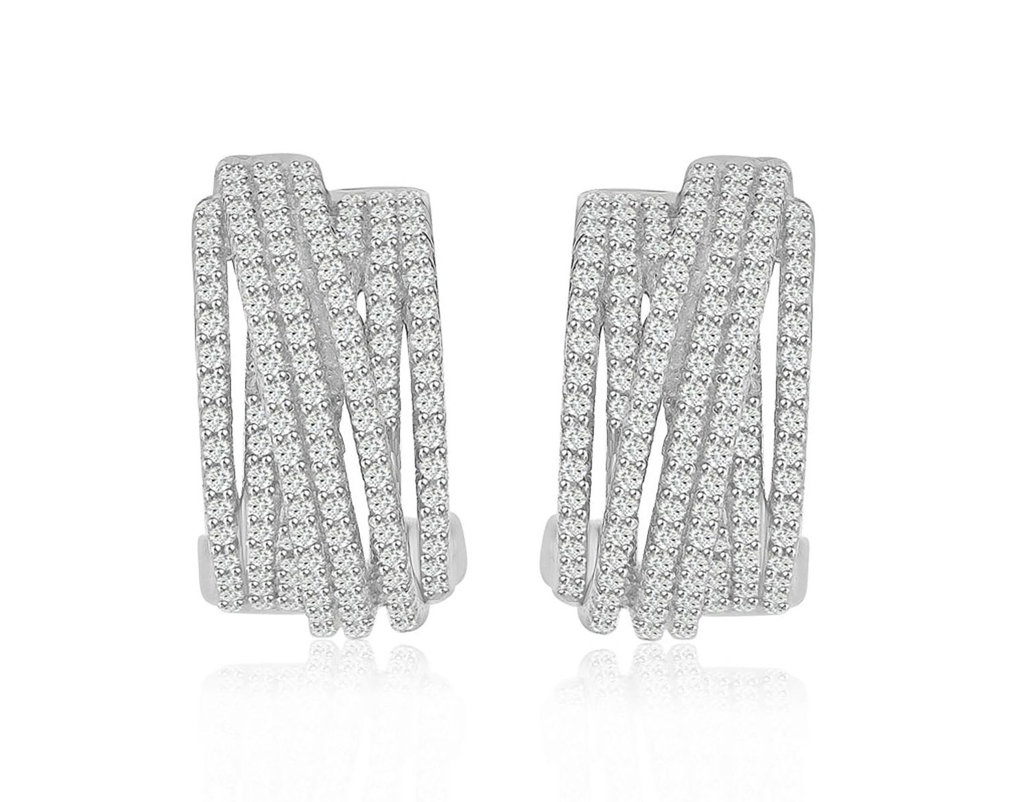 Dazzlers Sterling Silver Rhodium Plated and Multi-Row of CZ Earrings, MPN: DGE-1001