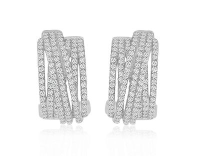 Dazzlers Sterling Silver Rhodium Plated and Multi-Row of CZ Earrings, MPN: DGE-1001