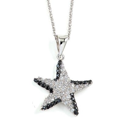 Dazzlers Sterling Silver Rhodium Plated and Black &amp; White CZ Starfish Necklace, MPN: DBN5231