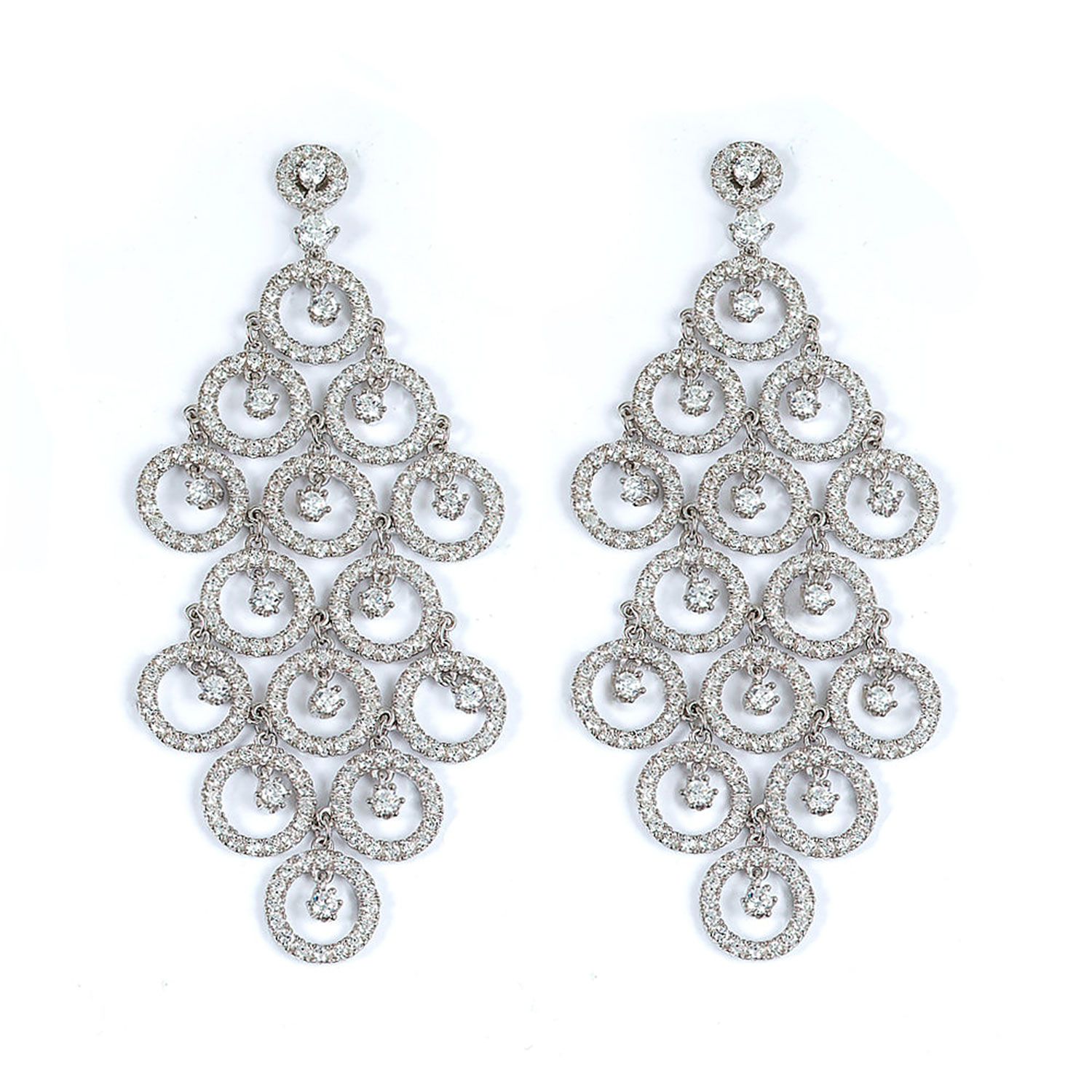 Dazzlers Sterling Silver Rhodium Plated and CZ Dangle Earrings, MPN: DCE-420