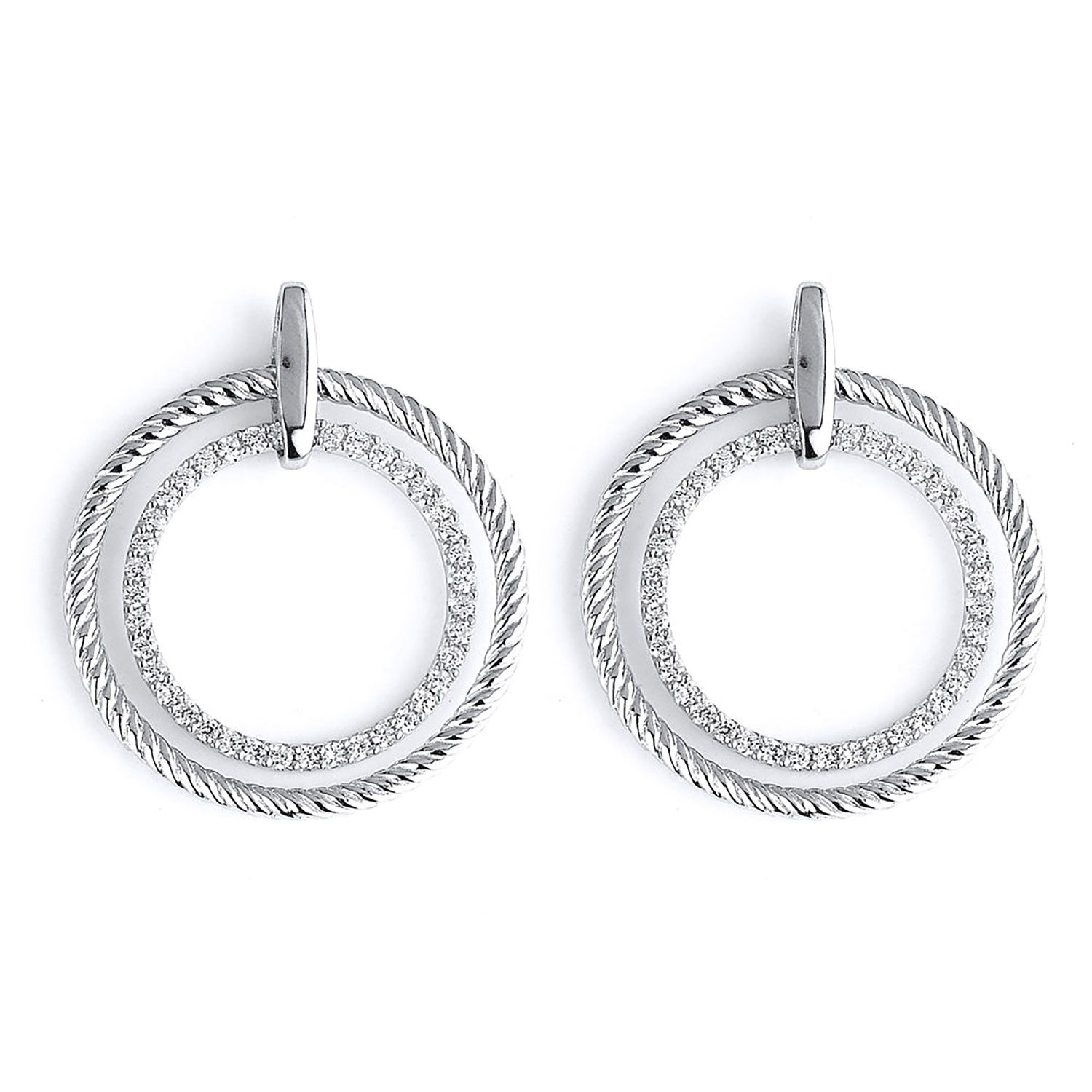 Dazzlers Sterling Silver Rhodium Plated and CZ Circlular Dangle Earrings, MPN: DCE-334