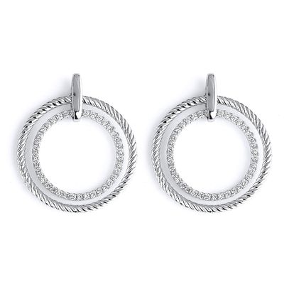 Dazzlers Sterling Silver Rhodium Plated and CZ Circlular Dangle Earrings, MPN: DCE-334