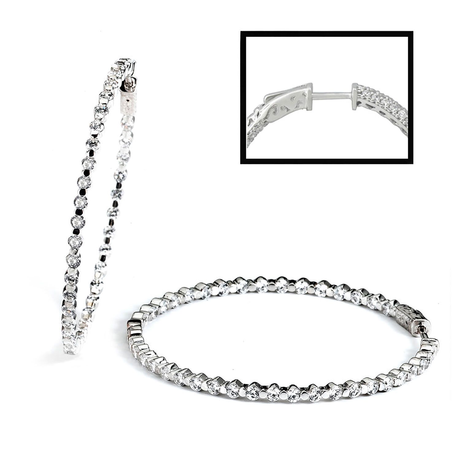Dazzlers Sterling Silver Rhodium Plated with CZ Hoop Earrings, MPN: DCE-44