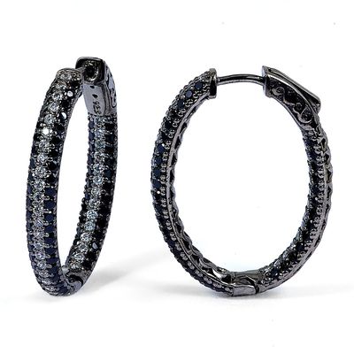 Dazzlers Sterling Silver Rhodium Plated with Black and White CZ Hoop Earrings, MPN: DCE-427