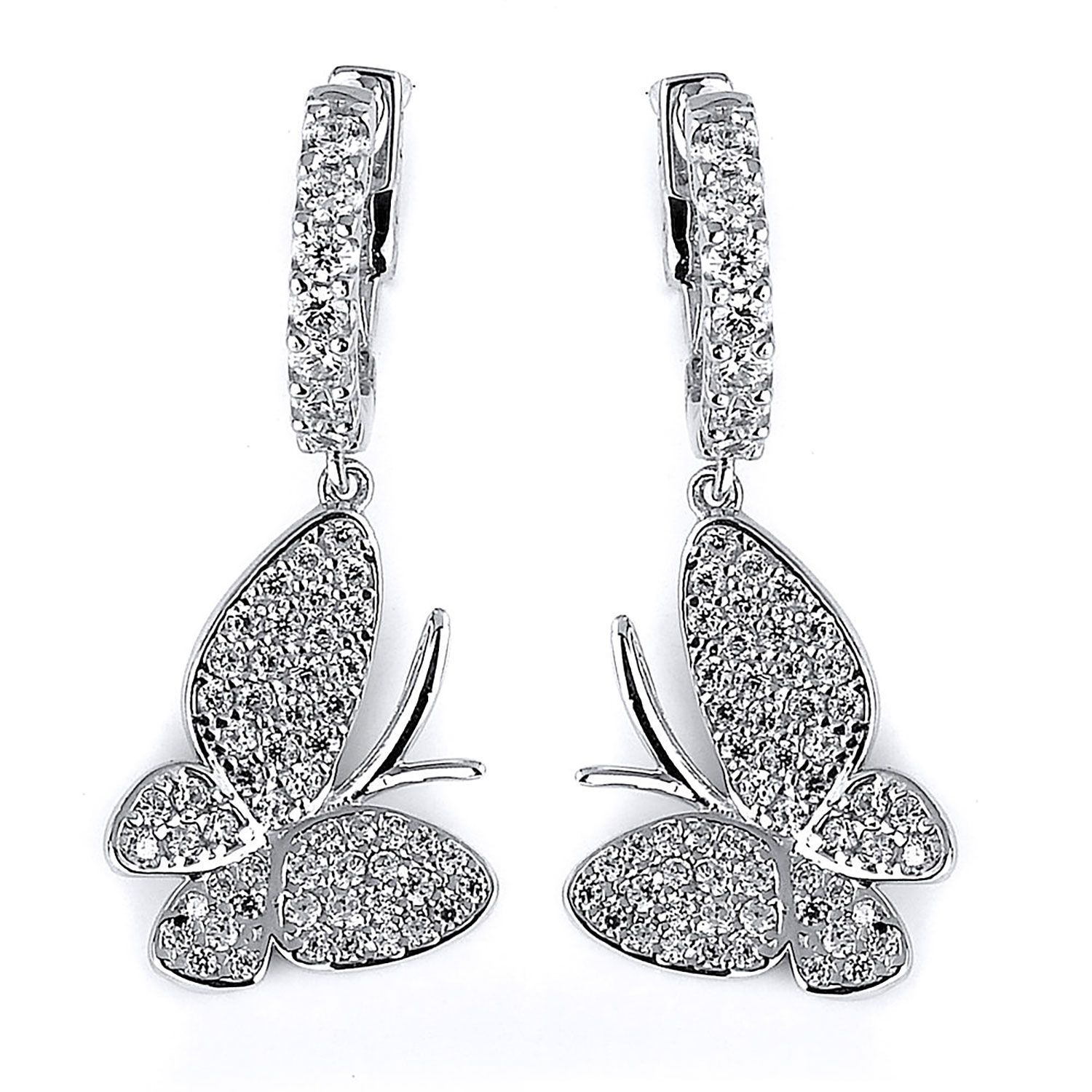 Dazzlers Sterling Silver Rhodium Plated and CZ Butterfly Dangle Earrings, MPN: DCE-353