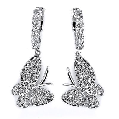 Dazzlers Sterling Silver Rhodium Plated and CZ Butterfly Dangle Earrings, MPN: DCE-353
