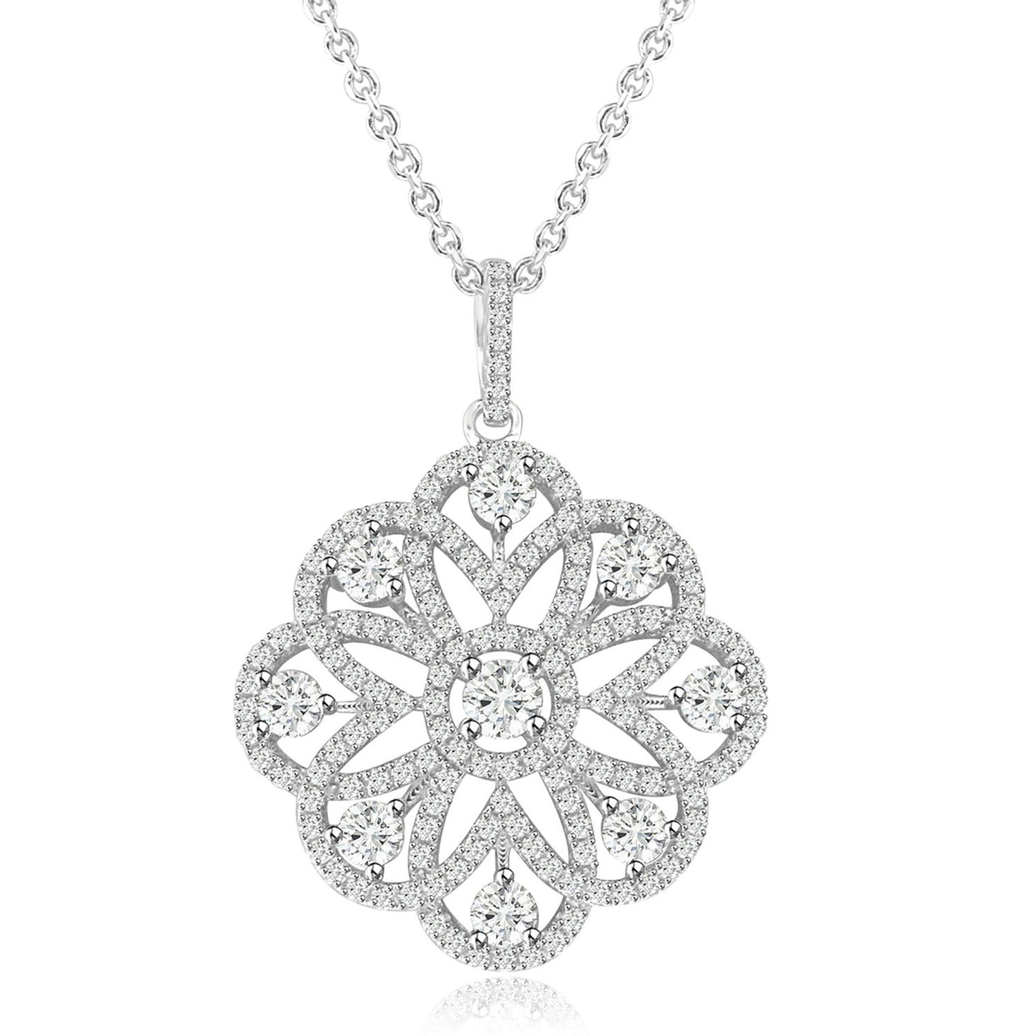 Dazzlers Sterling Silver Rhodium Plated and CZ Flower Necklace, MPN: DYN-744