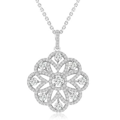 Dazzlers Sterling Silver Rhodium Plated and CZ Flower Necklace, MPN: DYN-744
