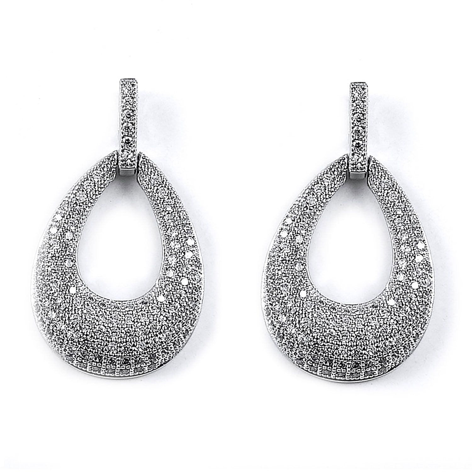 Dazzlers Sterling Silver Rhodium Plated and CZ Pear Shape Dangle Earrings, MPN: DME-283