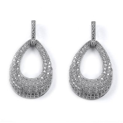Dazzlers Sterling Silver Rhodium Plated and CZ Pear Shape Dangle Earrings, MPN: DME-283
