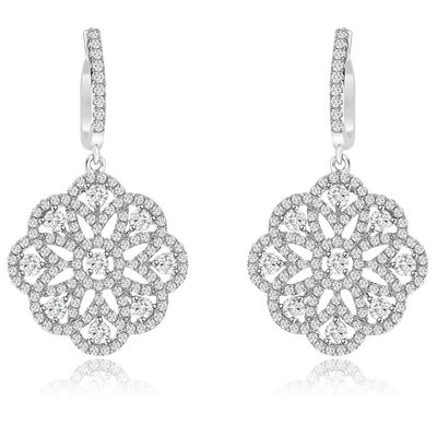 Dazzlers Sterling Silver Rhodium Plated and CZ Flower Dangle Earrings, MPN: DYE-746