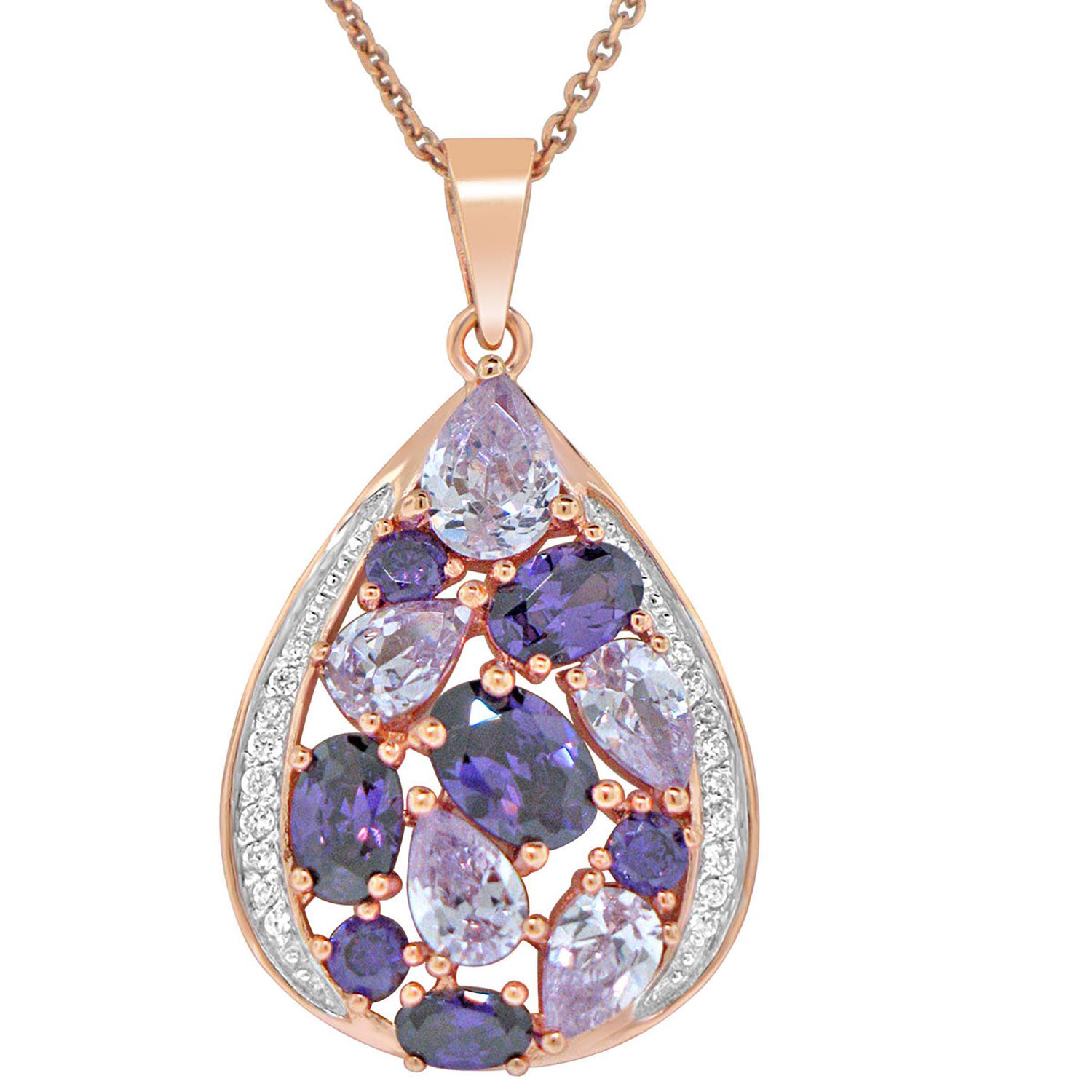Dazzlers Sterling Silver Rose Gold Plated with Multi-Color CZ Teardrop shape Necklace, MPN: DSP-805P
