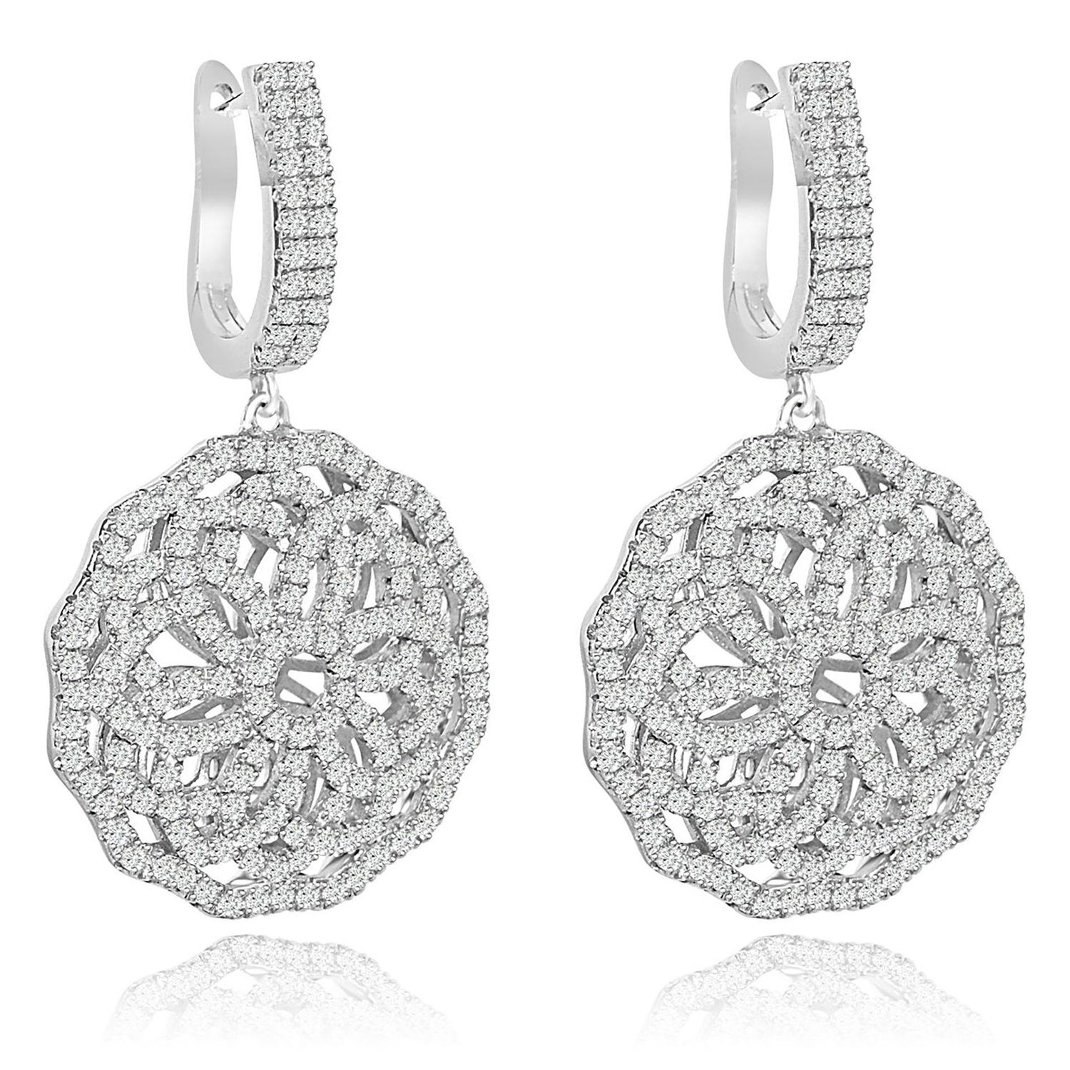 Dazzlers Sterling Silver Rhodium Plated and CZ Flower Dangle Earrings, MPN: DYE-731