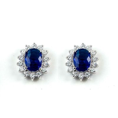 Dazzlers Sterling Silver Rhodium Plated with Simulated Sapphire and CZ Stud Earrings, MPN: DBE7251