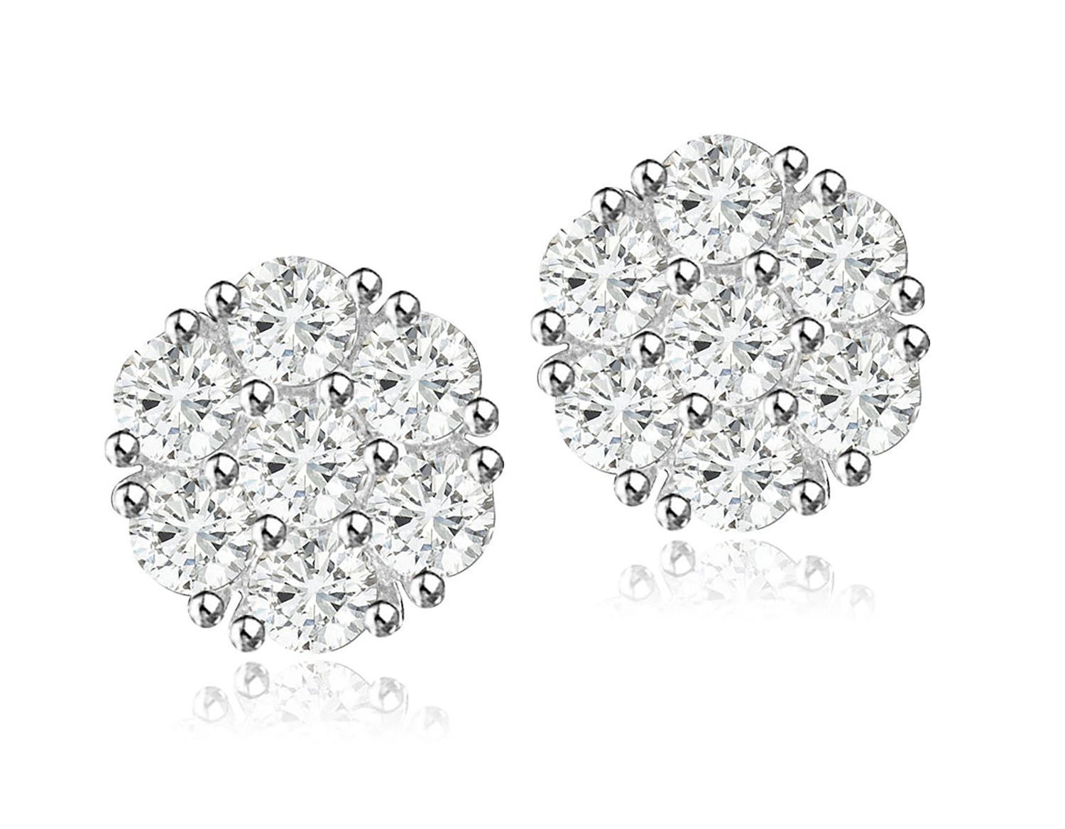 Dazzlers Sterling Silver Rhodium Plated and CZ Flower Stud Earrings, MPN: DCE-87