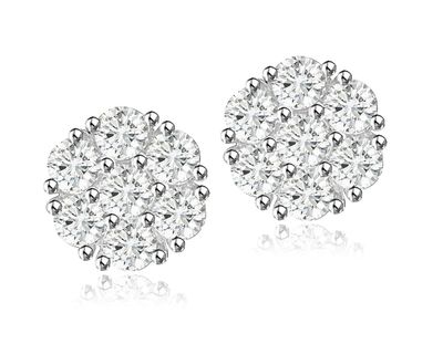 Dazzlers Sterling Silver Rhodium Plated and CZ Flower Stud Earrings, MPN: DCE-87