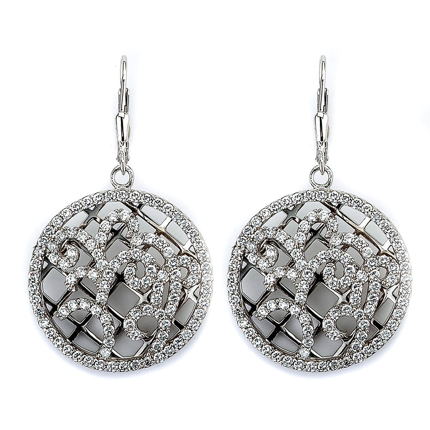 Dazzlers Sterling Silver Rhodium Plated and CZ Ornate Earrings, MPN: DCE-348