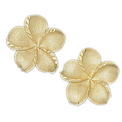 Dazzlers 14k Yellow Gold Plumeria Stud Earrings, MPN: DZ-12098