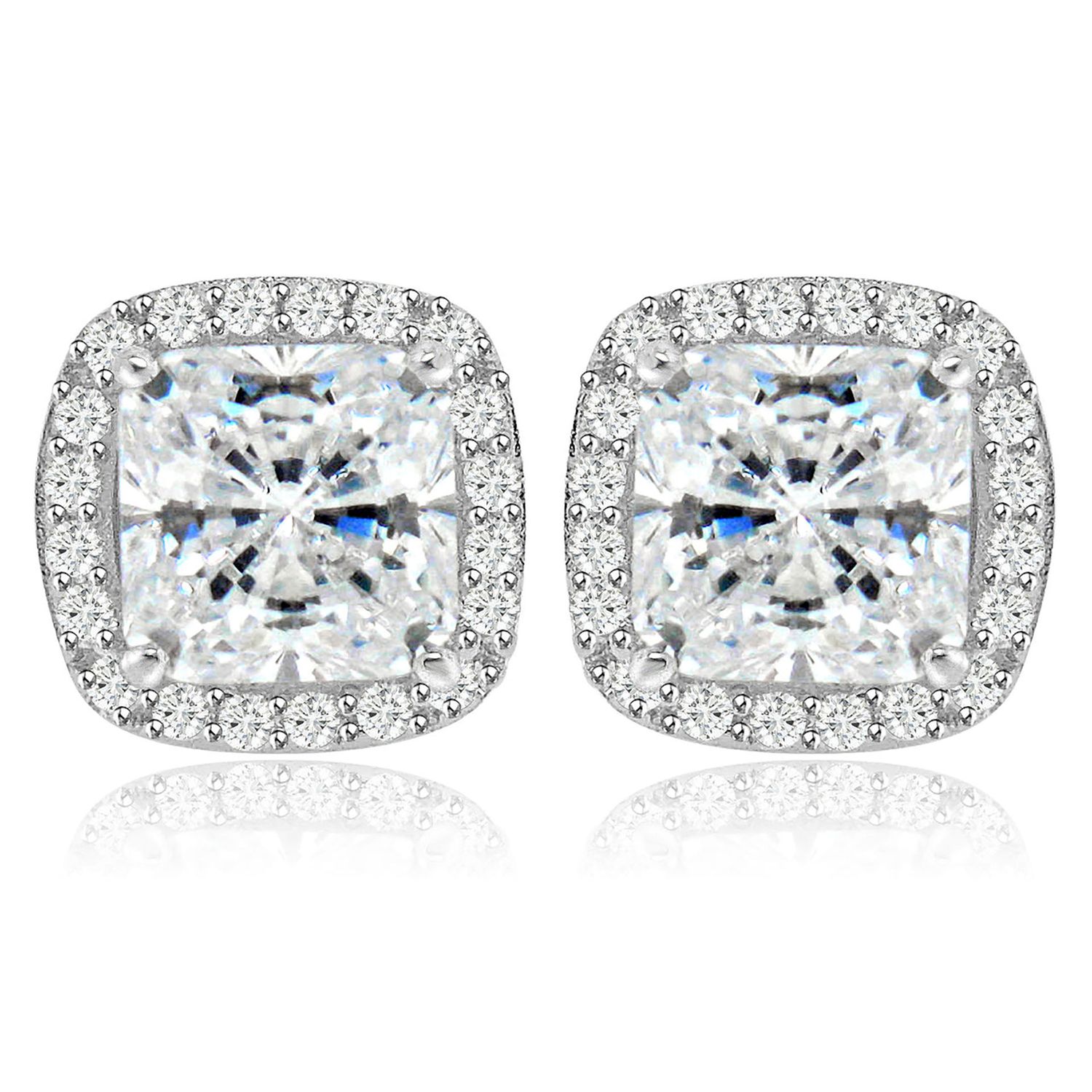 Dazzlers Sterling Silver Rhodium Plated and Cushion CZ Stud Earrings, MPN: DCE-598
