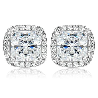 Dazzlers Sterling Silver Rhodium Plated and Cushion CZ Stud Earrings, MPN: DCE-598