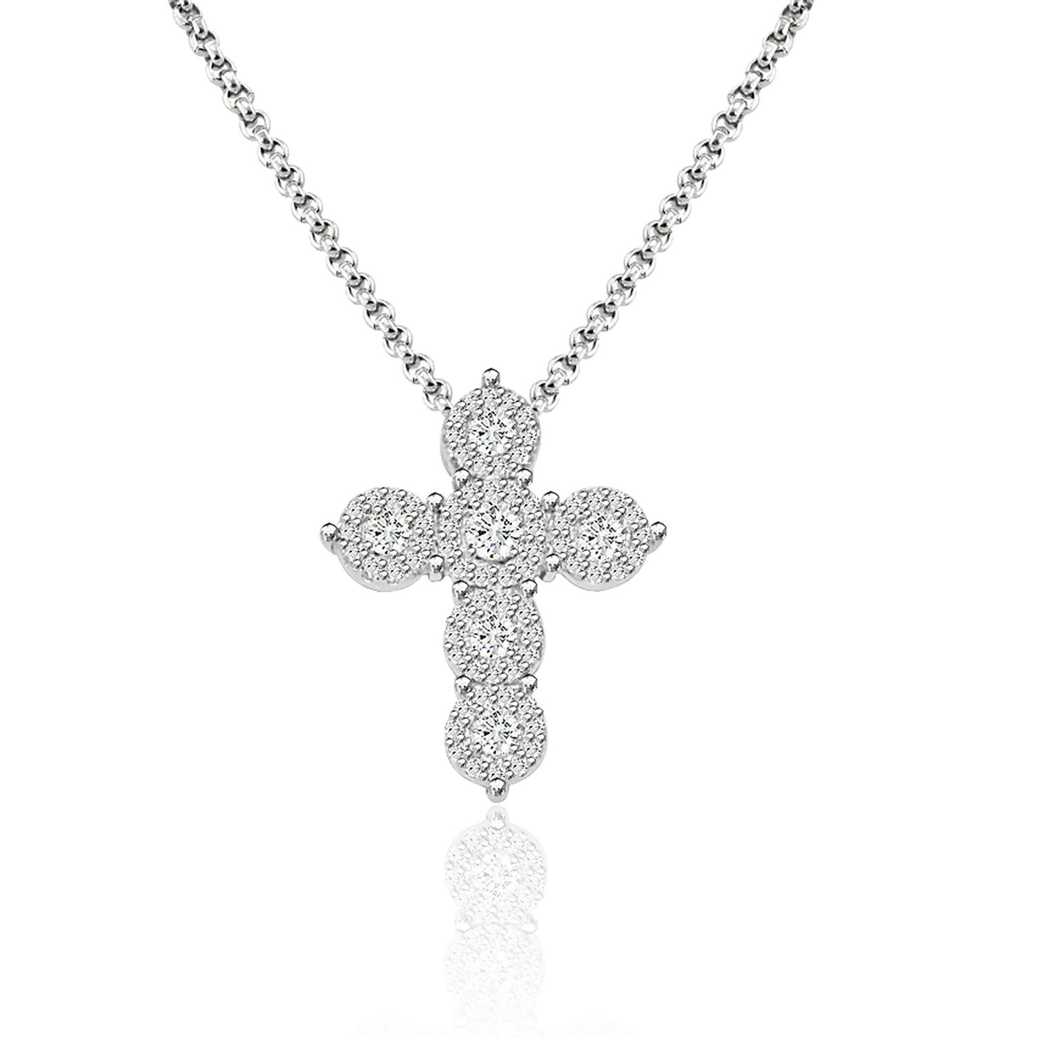 Dazzlers Sterling Silver Rhodium Plated and CZ Cross Necklace, MPN: DYN-702