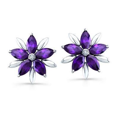 Dazzlers Sterling Silver Rhodium Plated with Simulated Amethyst and CZ Earrings, MPN: DBE2562
