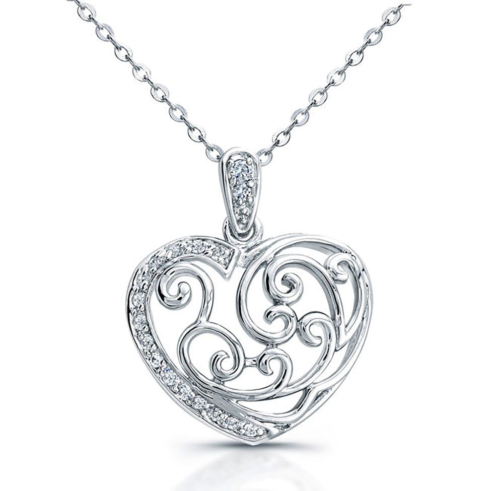 Dazzlers Sterling Silver Rhodium Plated and CZ Heart Necklace, MPN: DBN4857