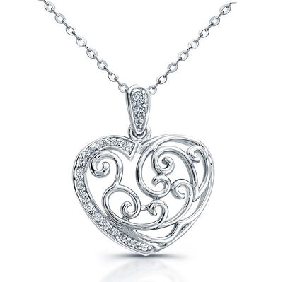 Dazzlers Sterling Silver Rhodium Plated and CZ Heart Necklace, MPN: DBN4857