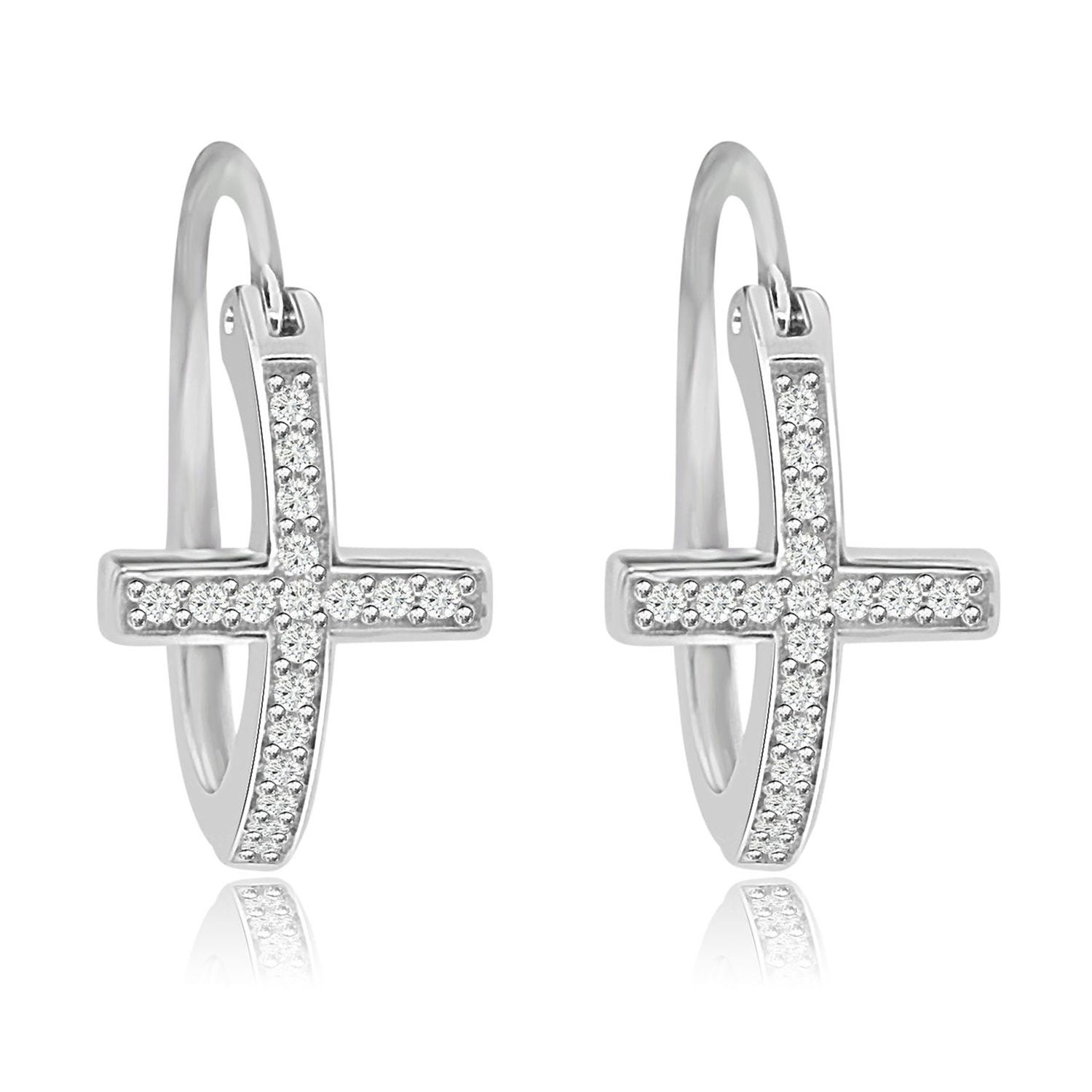 Dazzlers Sterling Silver Rhodium Plated and CZ Cross Hoop Earrings, MPN: DBE1064