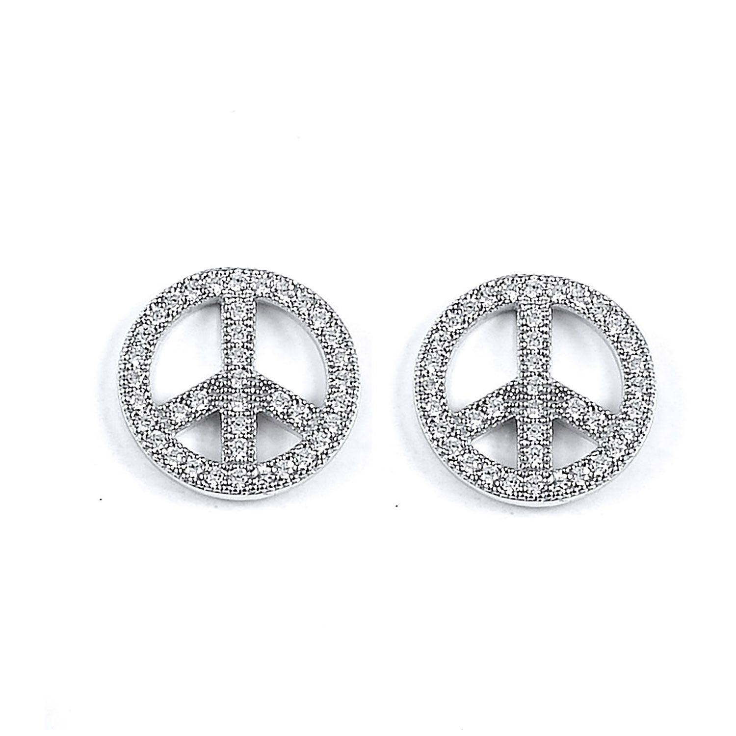 Dazzlers Sterling Silver Rhodium Plated and CZ Peace Stud Earrings, MPN: DME-226