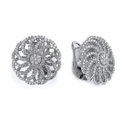 Dazzlers Sterling Silver Rhodium Plated and CZ Flower Earrings, MPN: DCE-335