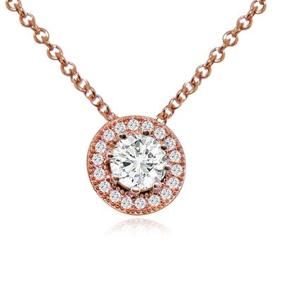 Dazzlers Sterling Silver Rose Gold Plated and CZ Halo Necklace, MPN: DMN-299P