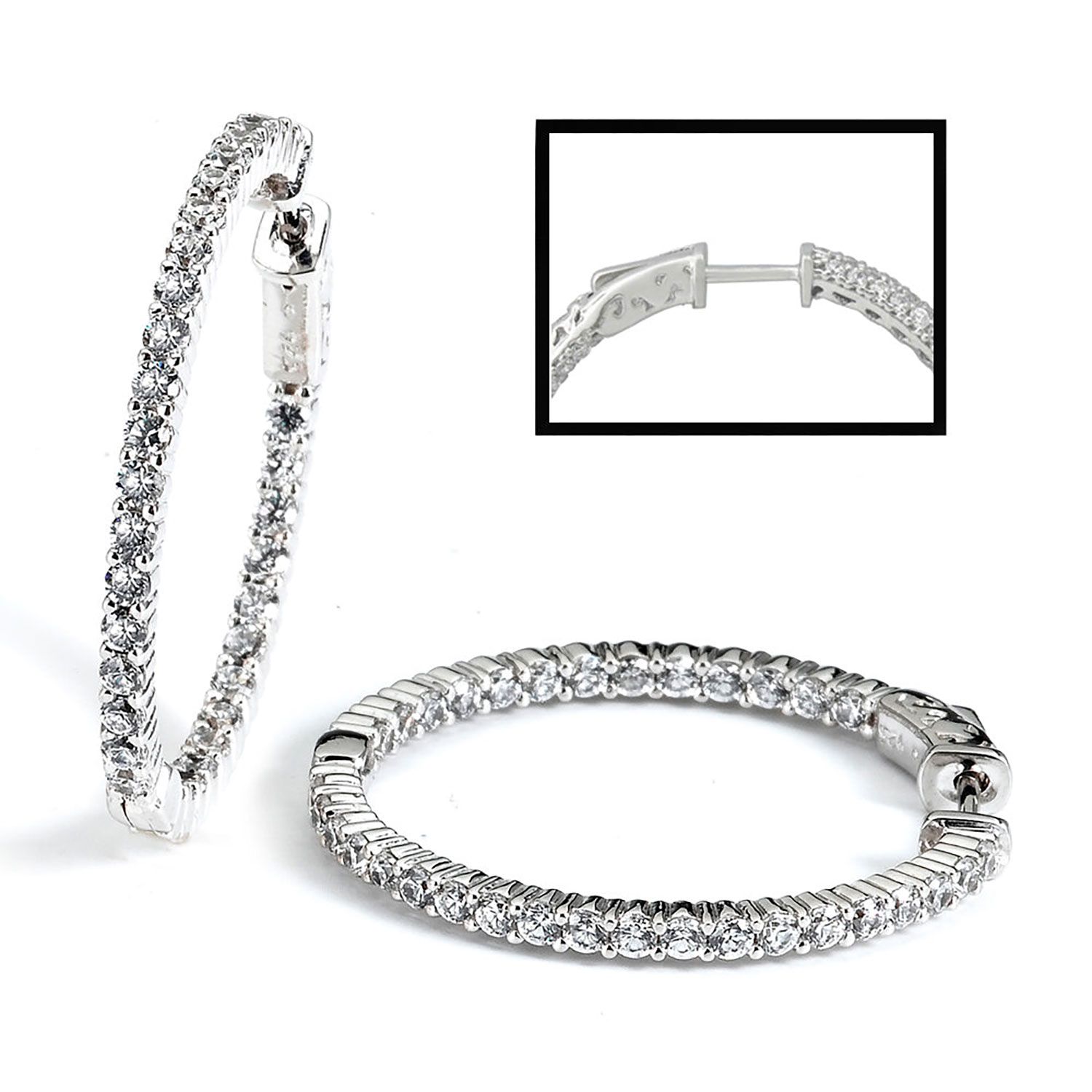Dazzlers Sterling Silver Rhodium Plated and CZ Hoop Earrings, MPN: DCE-37