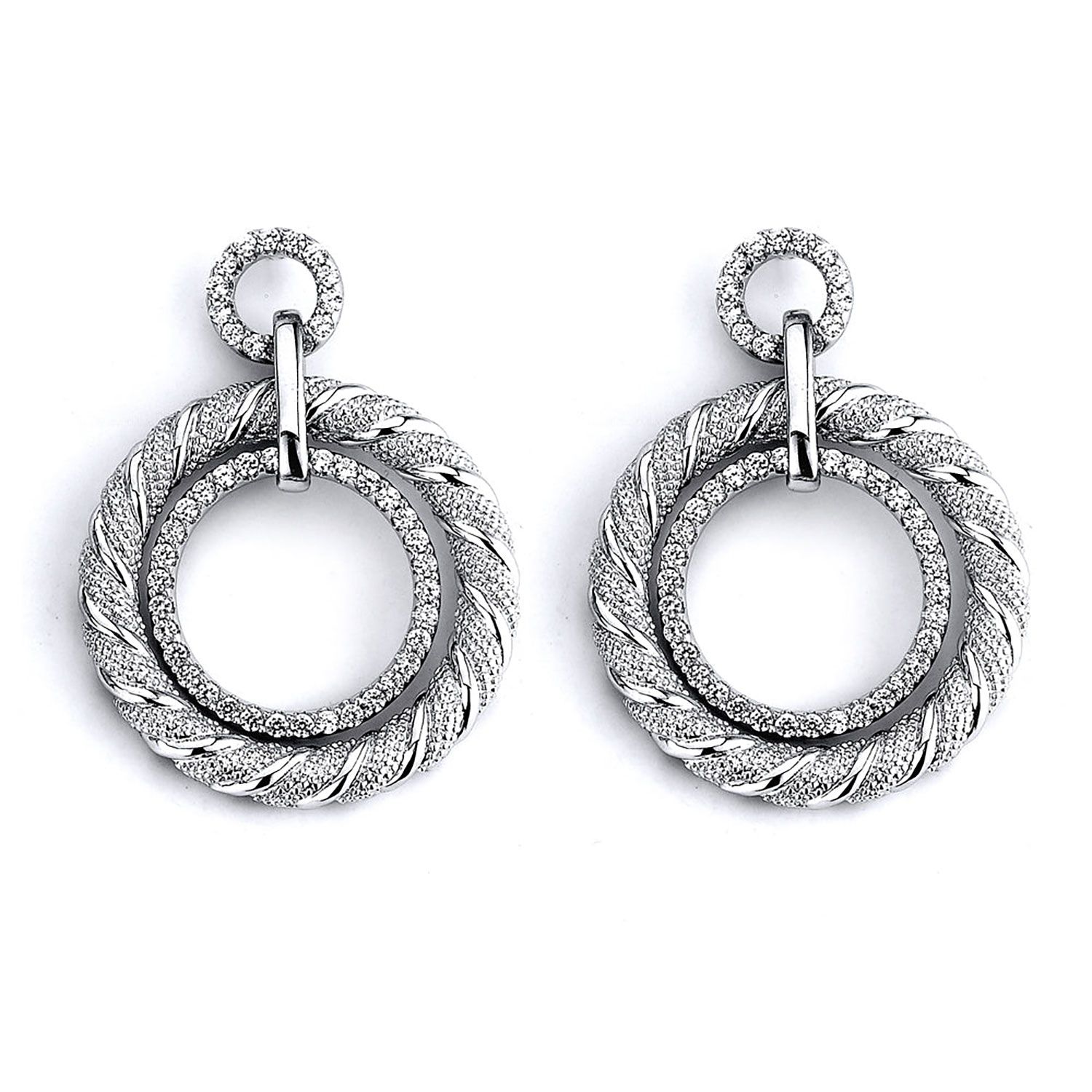 Dazzlers Sterling Silver Rhodium Plated and CZ Circular Earrings, MPN: DCE-238