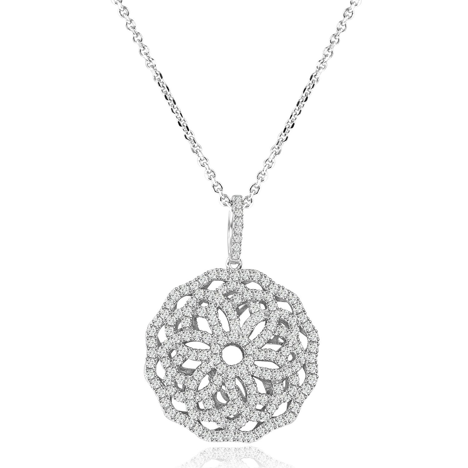 Dazzlers Sterling Silver Rhodium Plated and CZ Ornate Flower Necklace, MPN: DYN-741