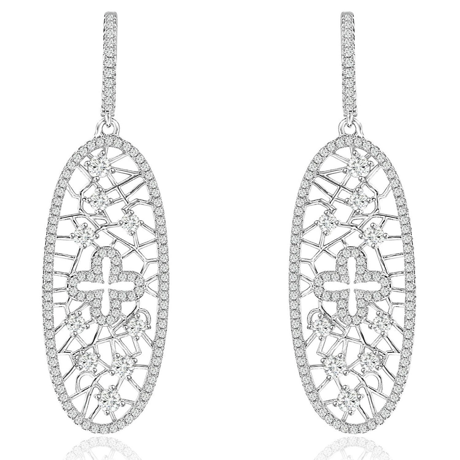 Dazzlers Sterling Silver Black Rhodium Plated and CZ Dangle Earrings, MPN: DCE-596