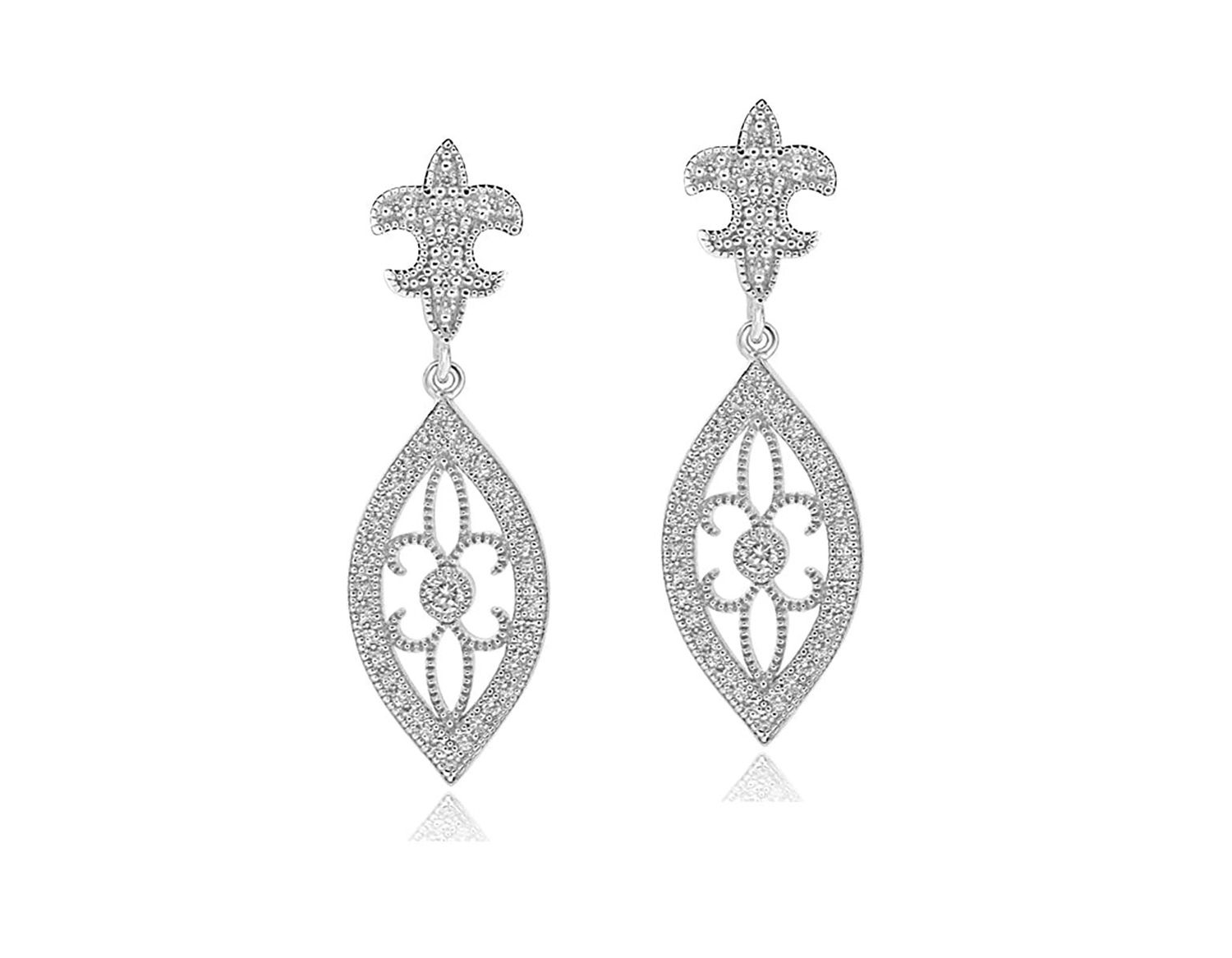 Dazzlers Sterling Silver Rhodium Plated and CZ Dangle Earrings, MPN: DME-251