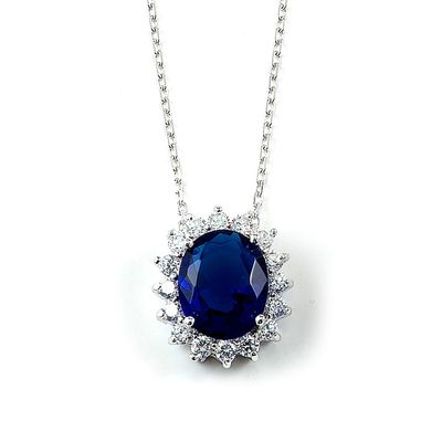 Dazzlers Sterling Silver Rhodium Plated with Simulated Sapphire and CZ Necklace, MPN: DBN12208