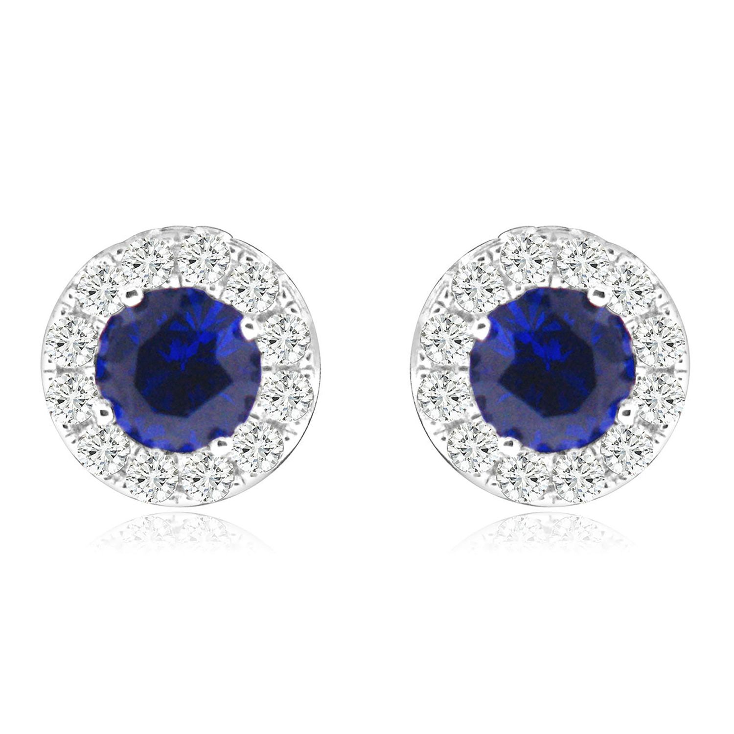 Dazzlers Sterling Silver Rhodium Plated with Simulated Gemstone and CZ Halo Screw Back Stud Earring…