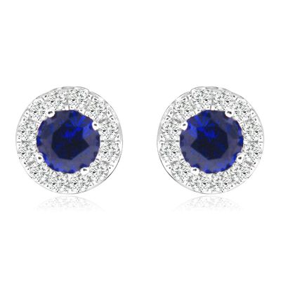 Dazzlers Sterling Silver Rhodium Plated with Simulated Gemstone and CZ Halo Screw Back Stud Earring…