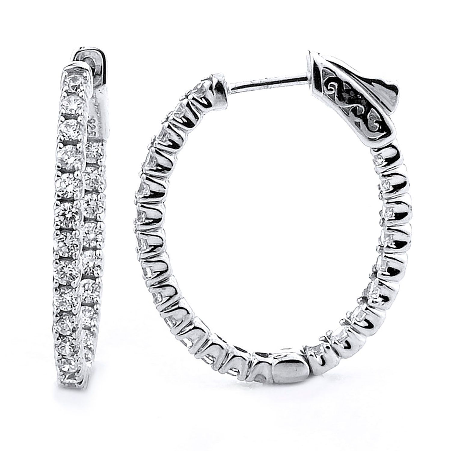 Dazzlers Sterling Silver Rhodium Plated and CZ Oval Hoop Earrings, MPN: DCE-382