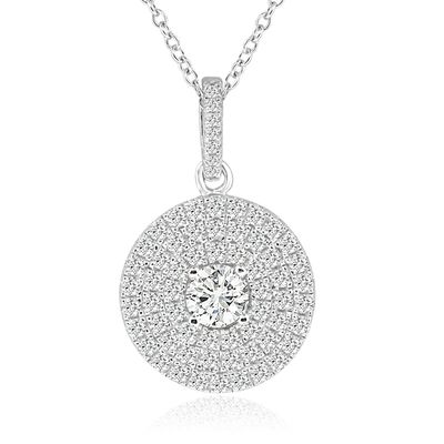 Dazzlers Sterling Silver Rhodium Plated and CZ Halo Necklace, MPN: DYN-767