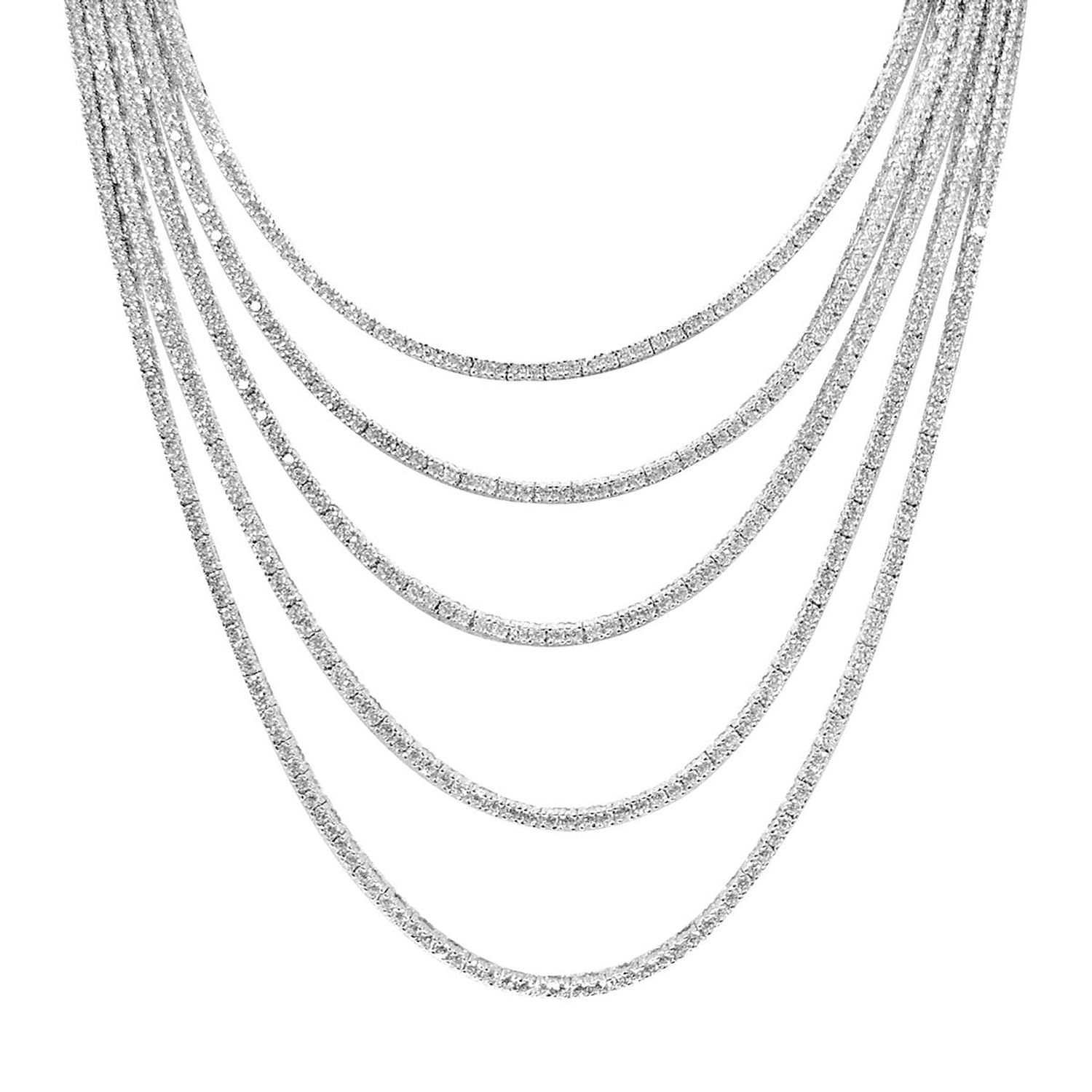 Dazzlers Sterling Silver Rhodium Plated and 7 layer of CZ Necklace, MPN: DCN-612
